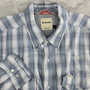 Simms Fishing performance pearl snap Western Shirt mens Large gray